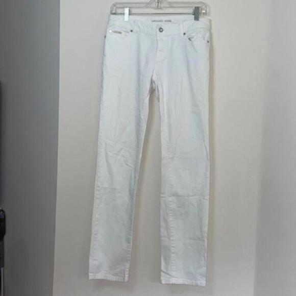 Michael Kors White Skinny Leg Pant Jeans Bedazzled Butt Minimal Classic - Picture 1 of 14